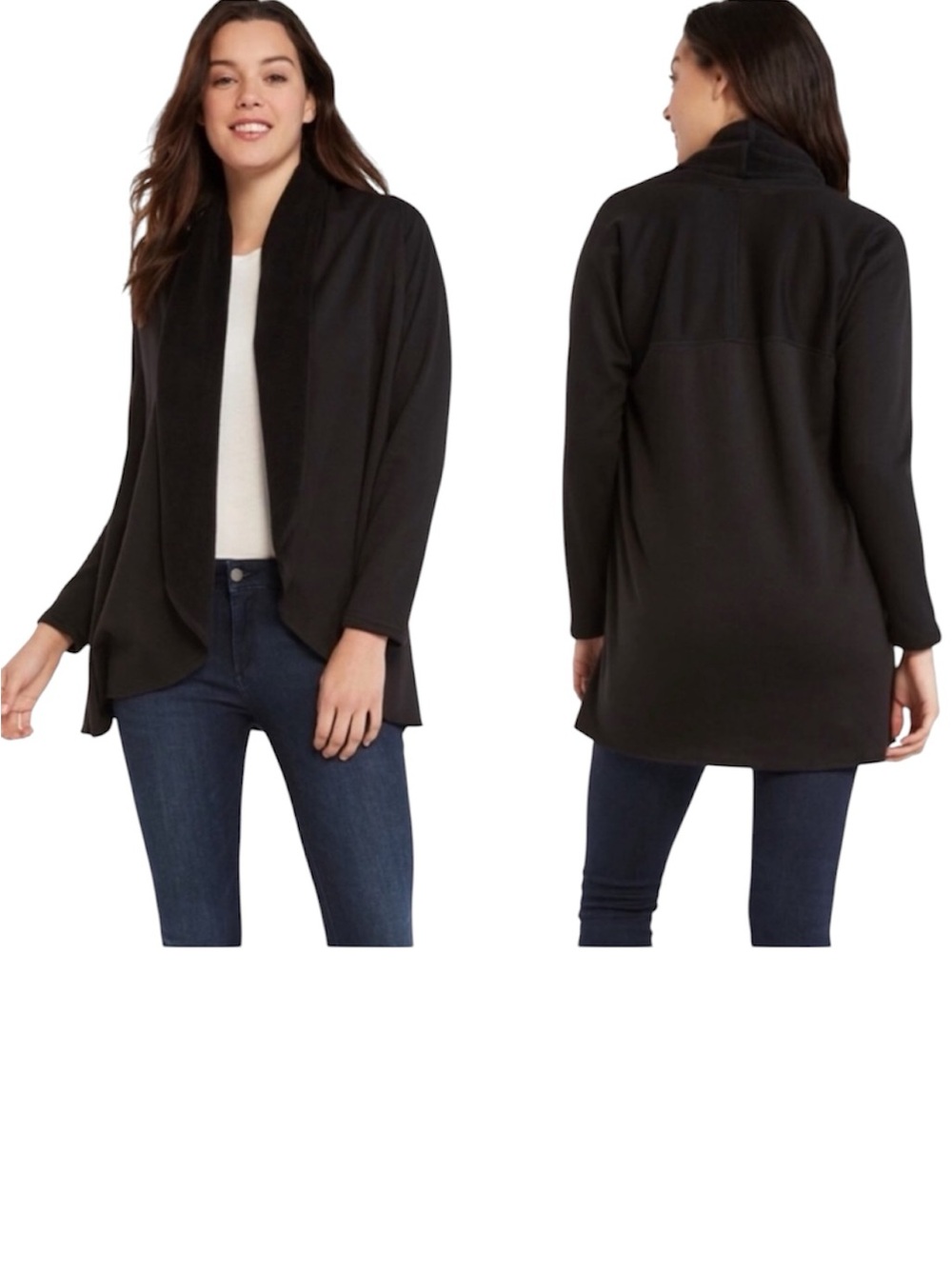 Anthropologie Drew Fleece Cardigan Open Front Morrison Black Soft Women’s XS
